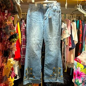 Embroidered Blue Denim Pants